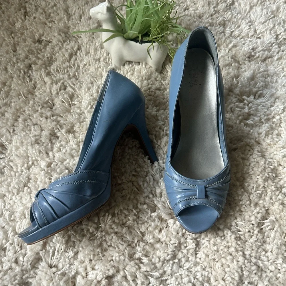 Fioni cute baby blue women’s pump stiletto high heel open toed heel shoe…